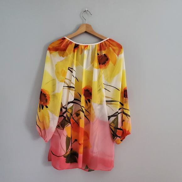 JM Collection Colorful Sheer Bling Floral Pullover  Blouse Top L - Picture 2 of 6